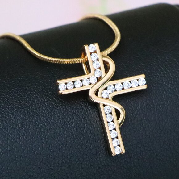 "Rose Gold Cross Pendant with Elegant Criss-Cross Cubic Detailing, XPPT1240 - Picture 1 of 13